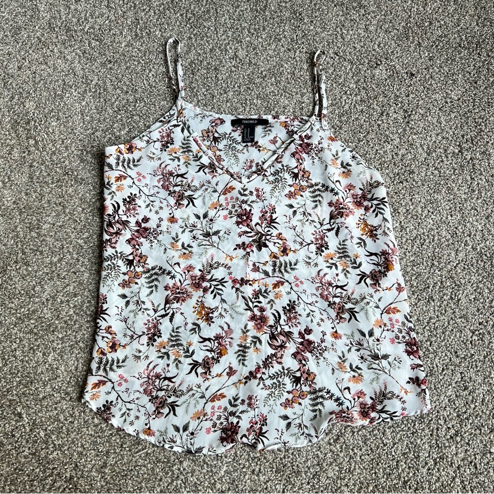 Forever 21 Floral Multi Color Spaghetti Strap Casual Top, Size Medium